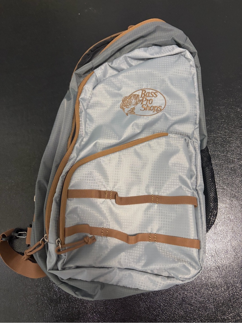Bass Pro Shops Gray Sling Backpack with Tan Accents